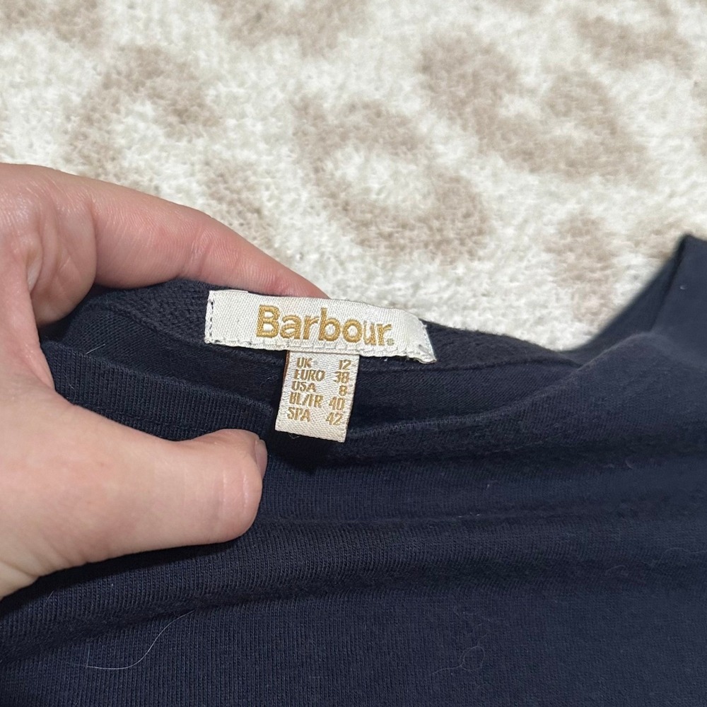 Barbour‎ Striped Long Sleeve Top Navy White Boat Neck USA 8 - Picture 2 of 3